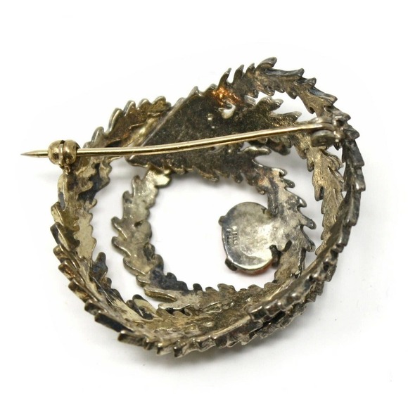 Vintage Sterling Oval Leaf Vine Pin Signed Wells Ster and Sheer Scarf - Hey Viv - Picture 3 of 6